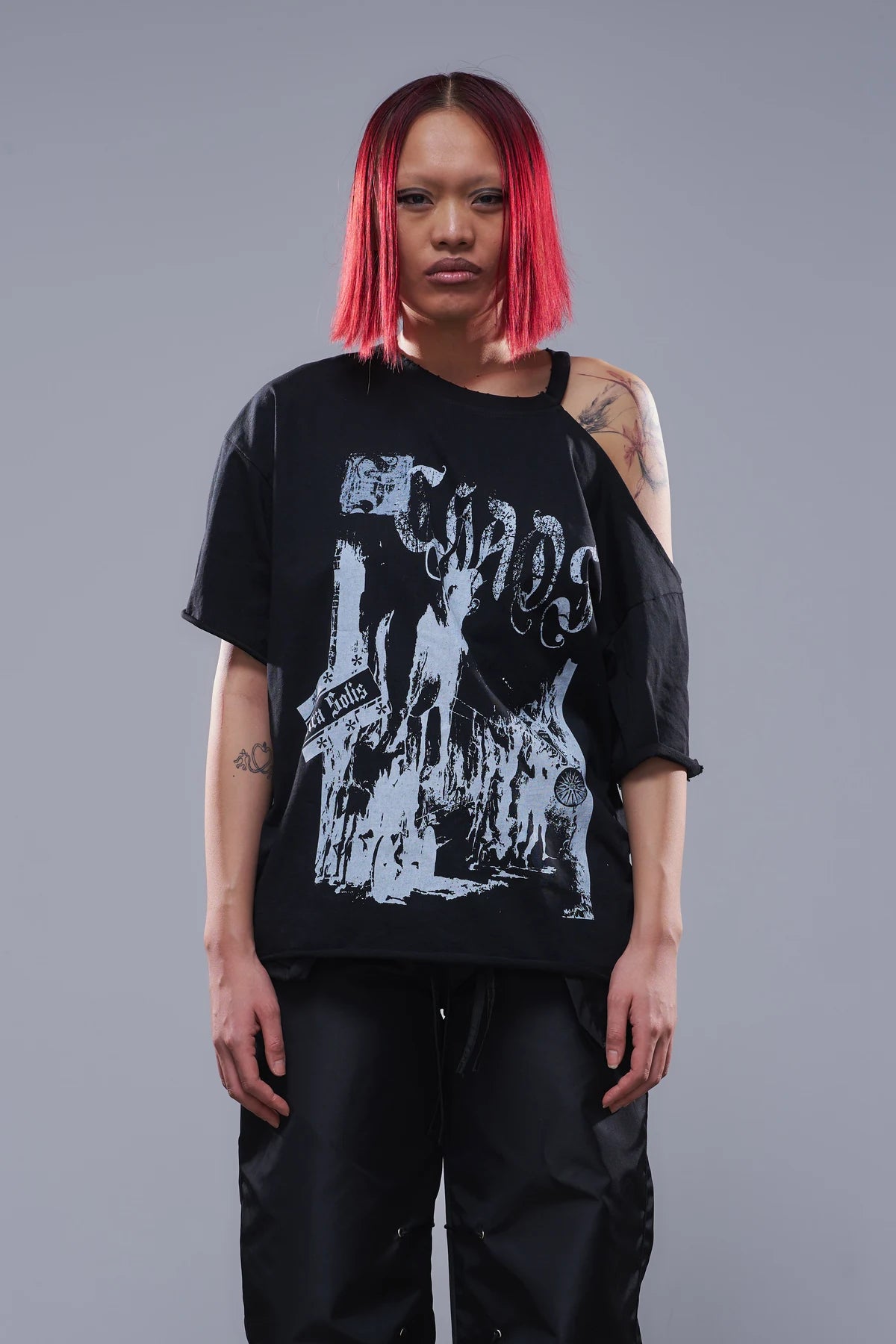 Trojan One-Shoulder T-Shirt Black