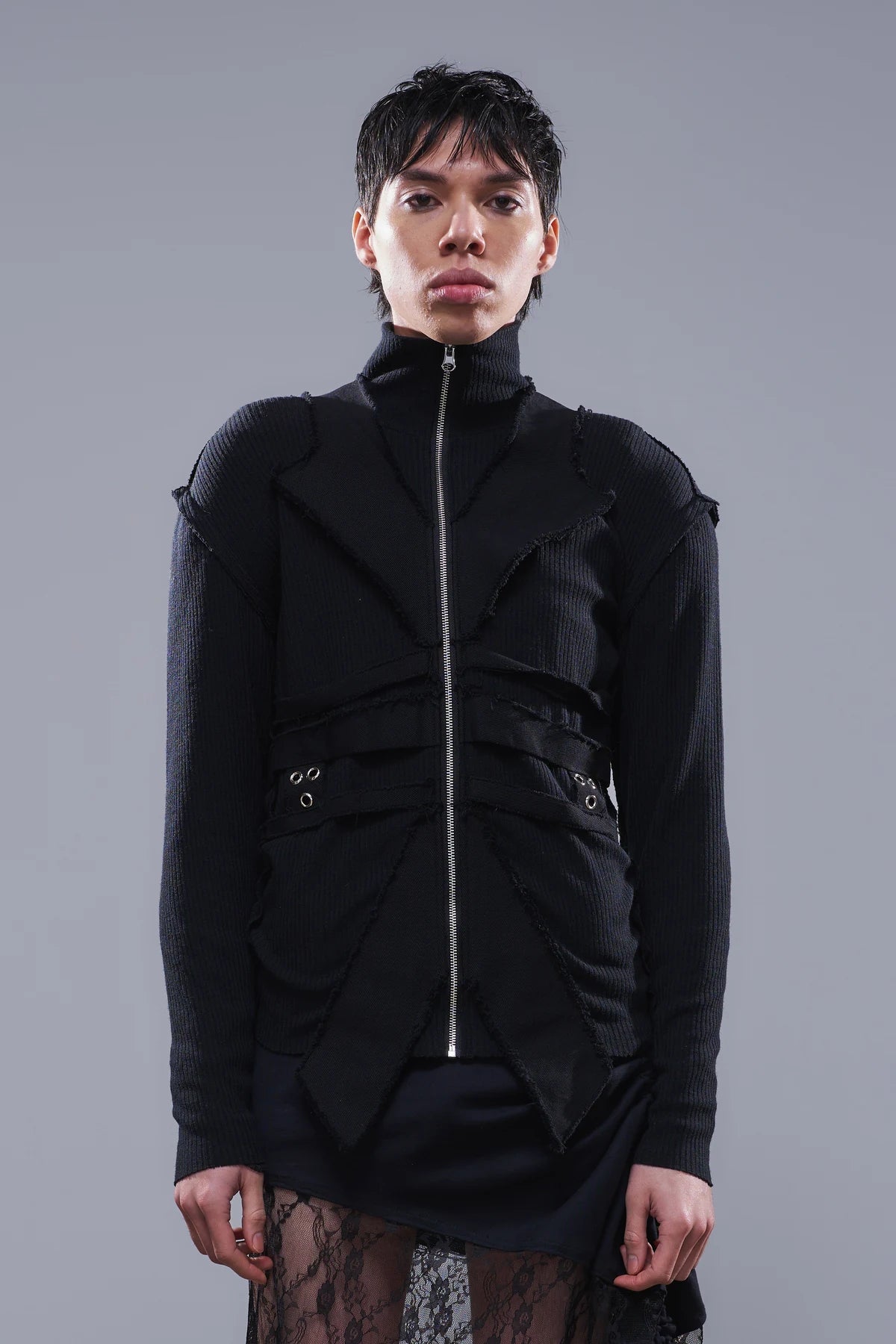 Deconstructed 'Ribcage' Knit Black
