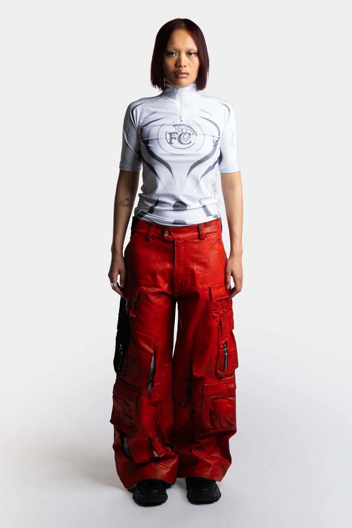 Latex Red Doublelayered Cargo Trousers