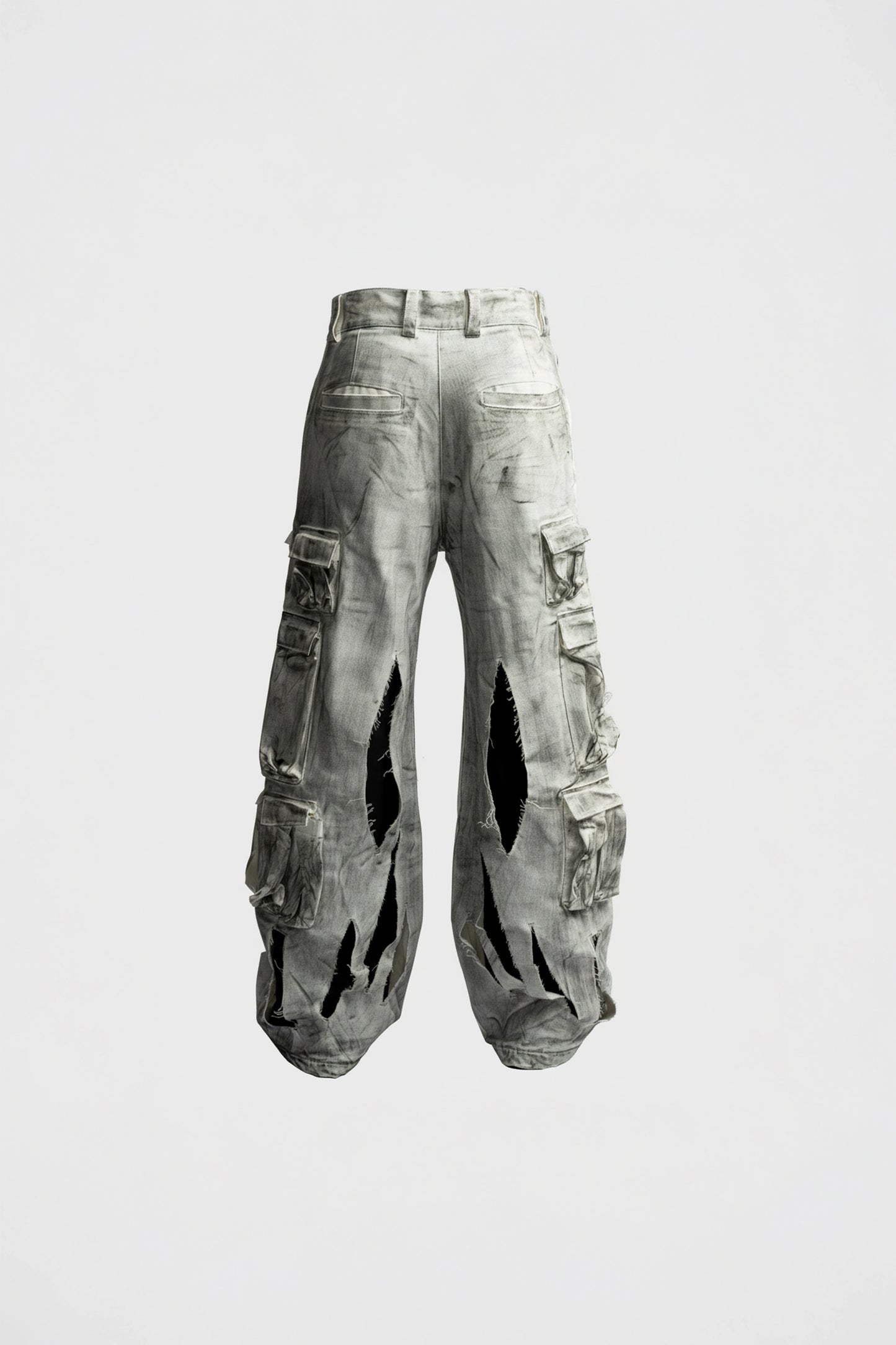 Waxed White Cargo Trousers