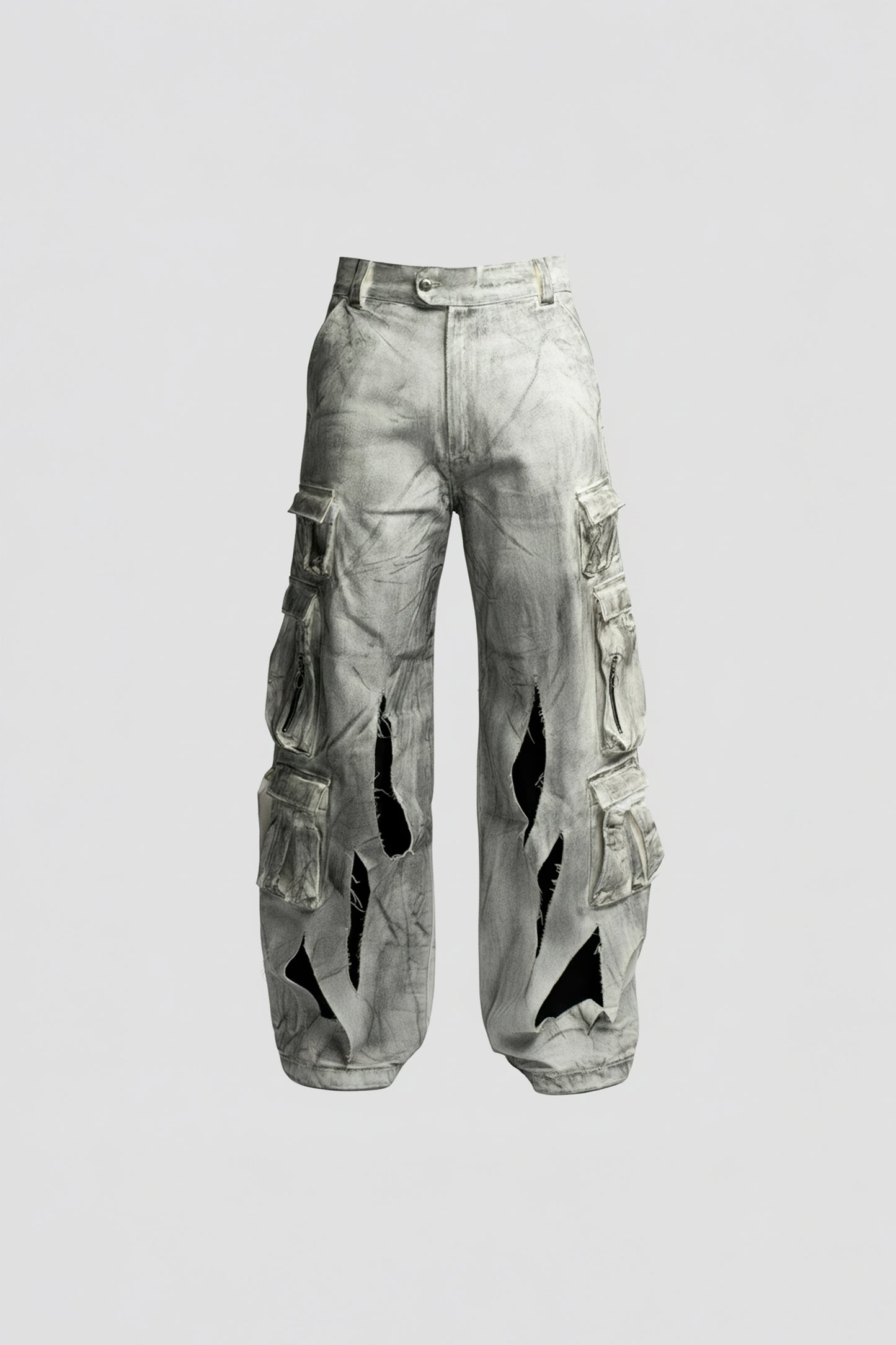 Waxed White Cargo Trousers