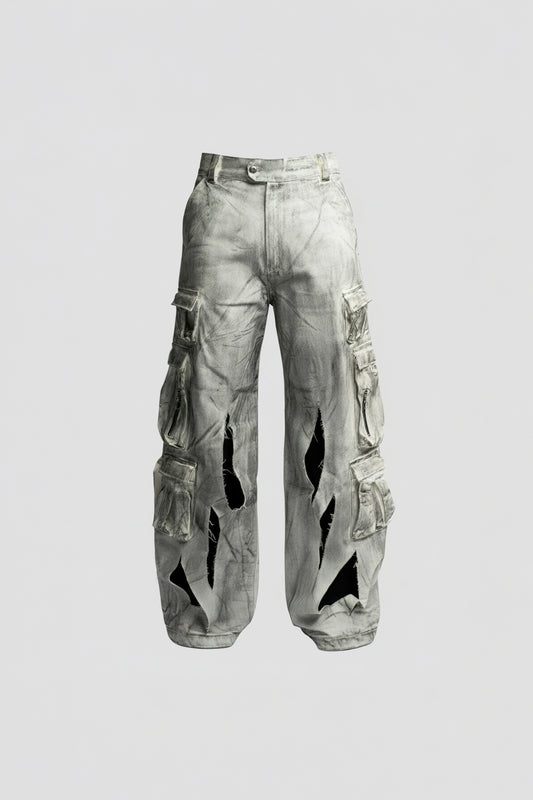 Waxed White Cargo Trousers
