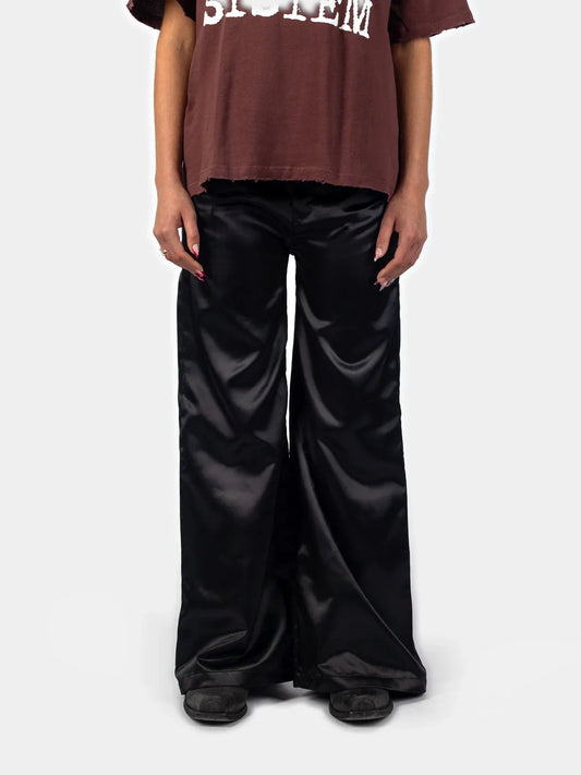 Black Bootcut Satin Trousers