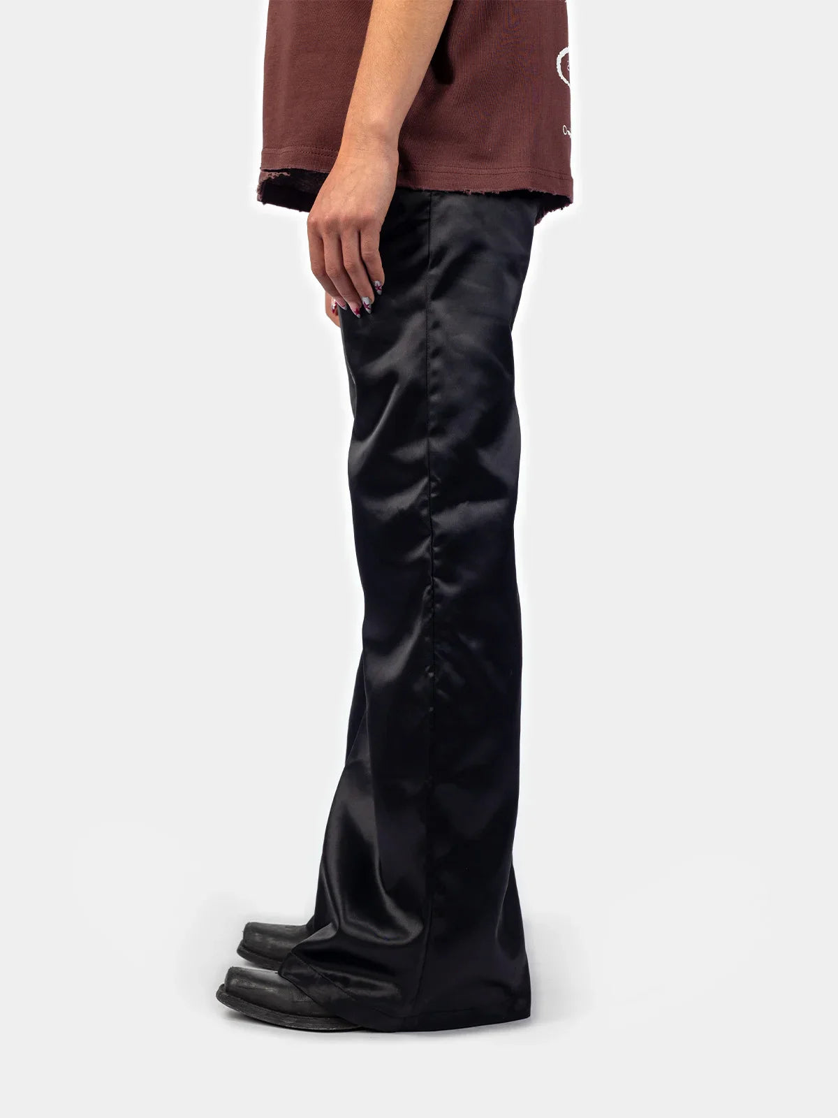 Black Bootcut Satin Trousers