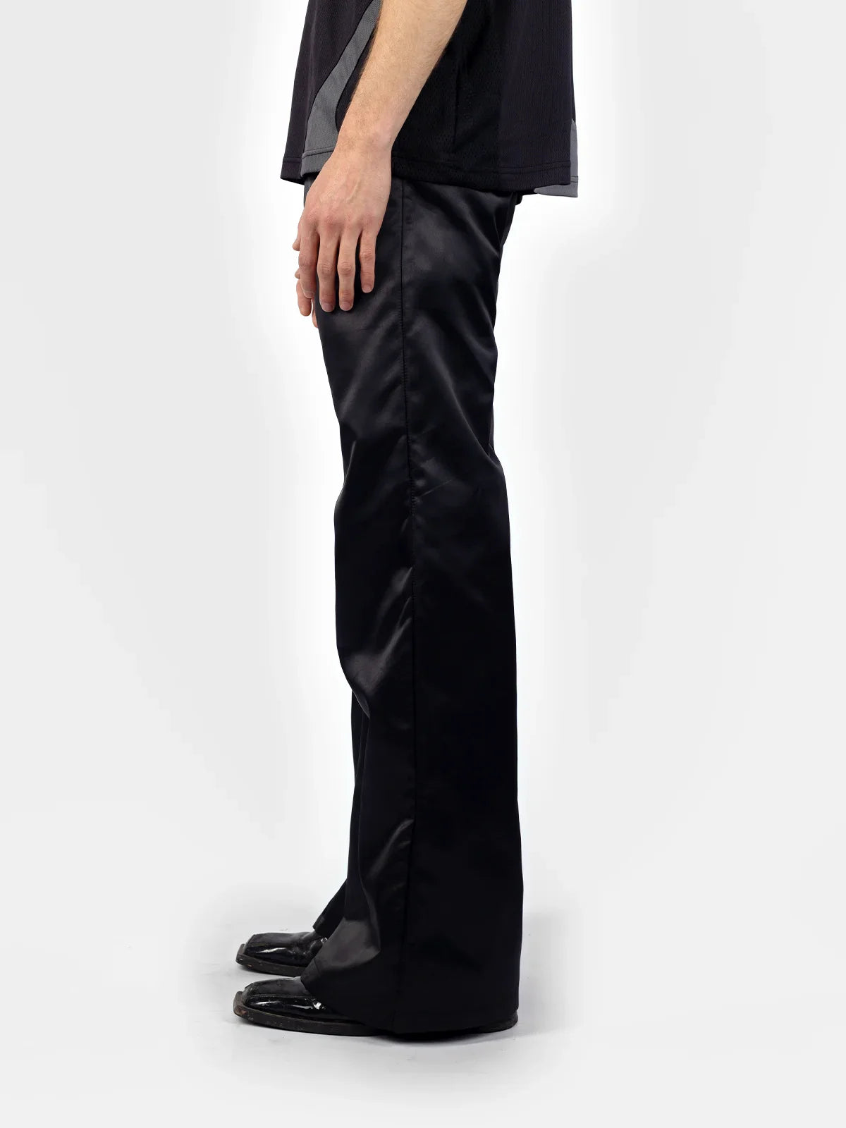 Black Bootcut Satin Trousers