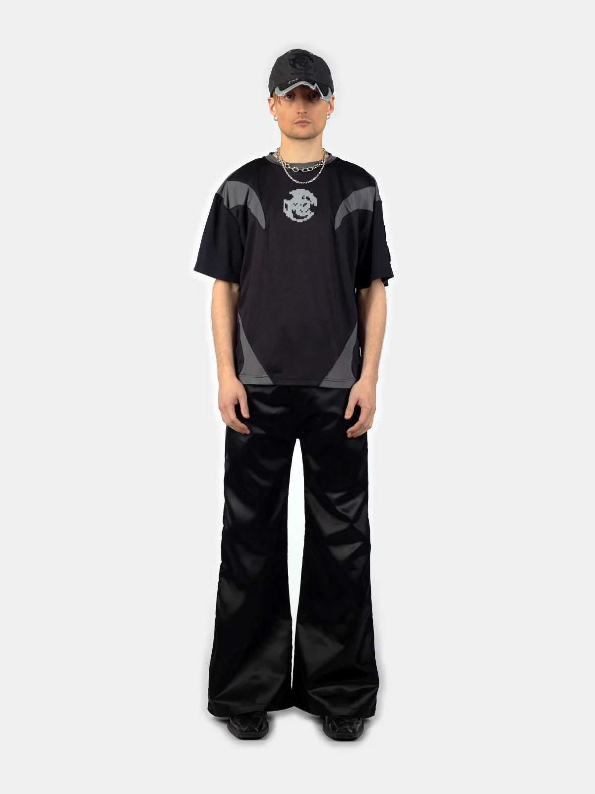 Black Bootcut Satin Trousers