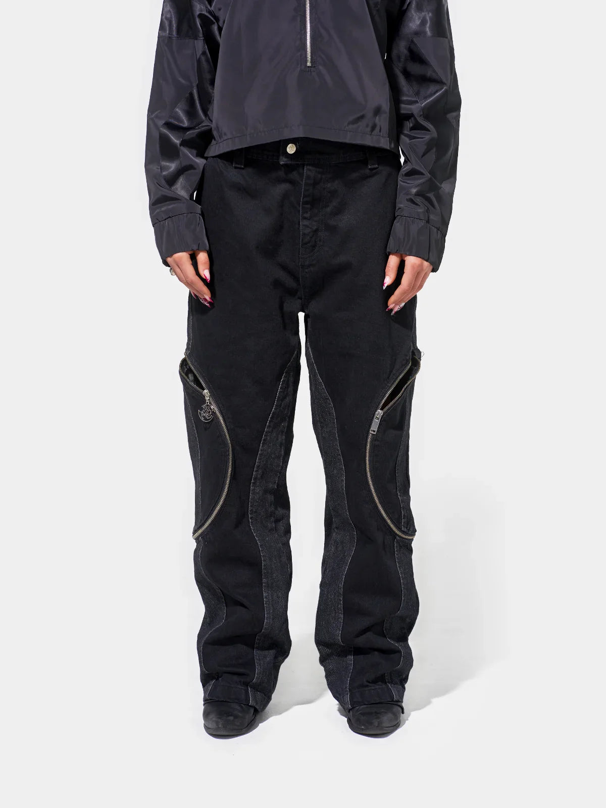 Circle-Zip Denim Trousers