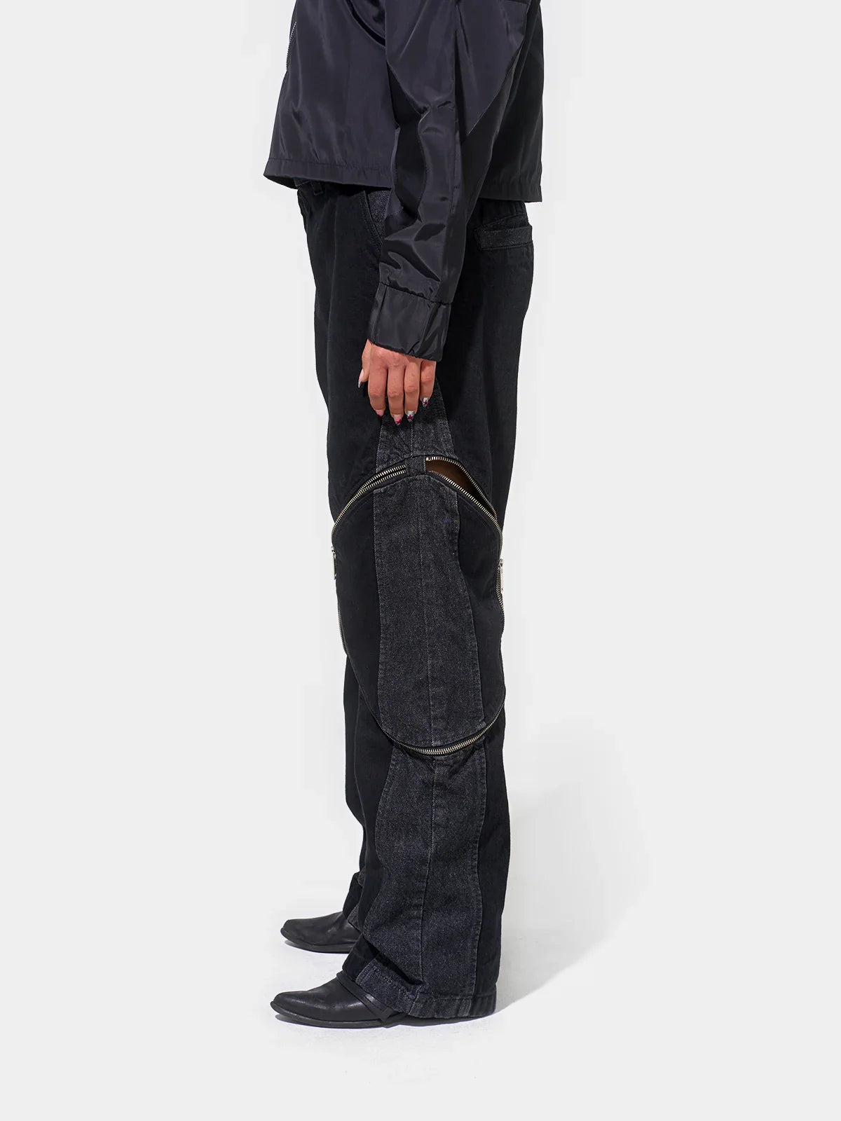 Circle-Zip Denim Trousers