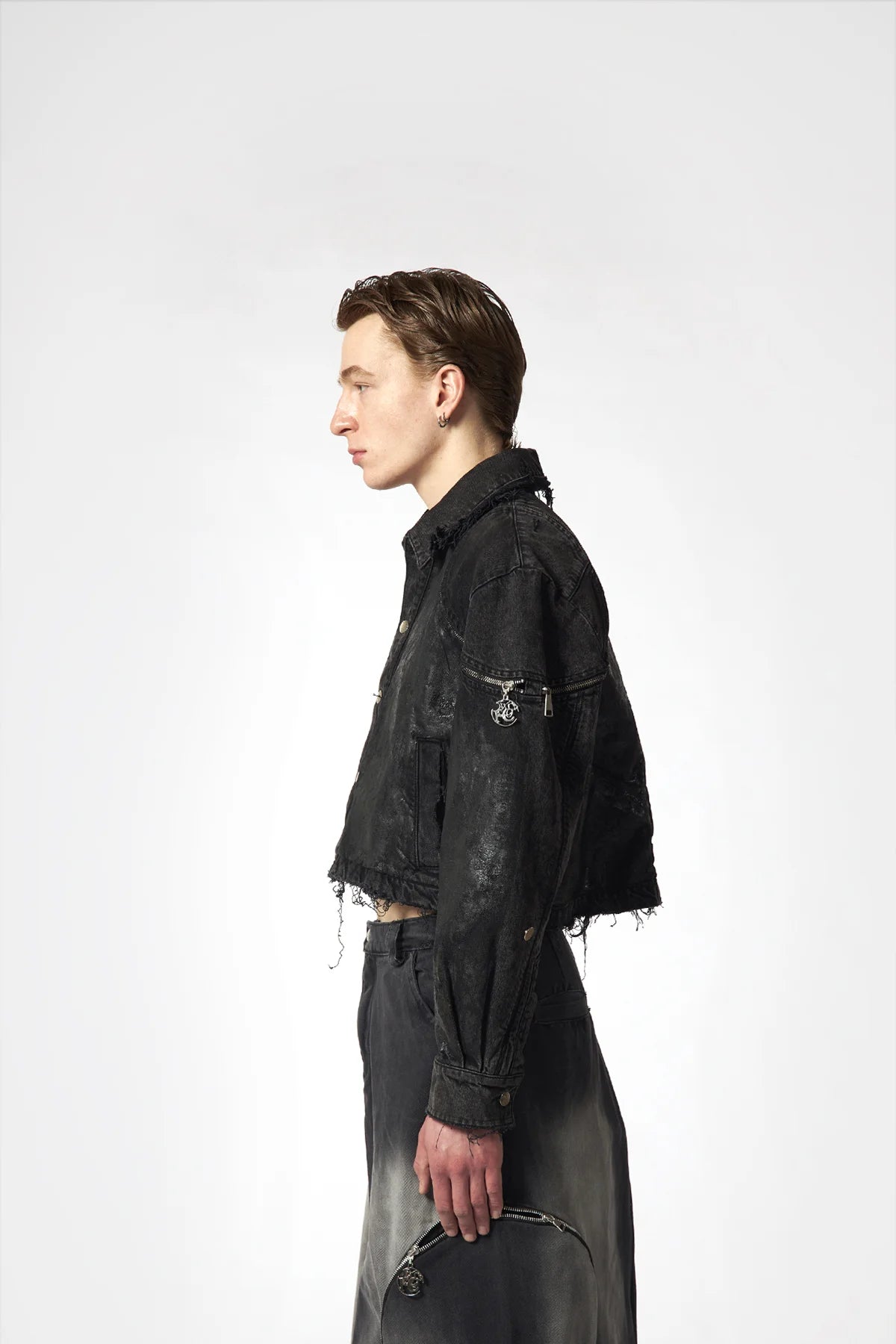 Treated Circle-Zip Denim Jacket