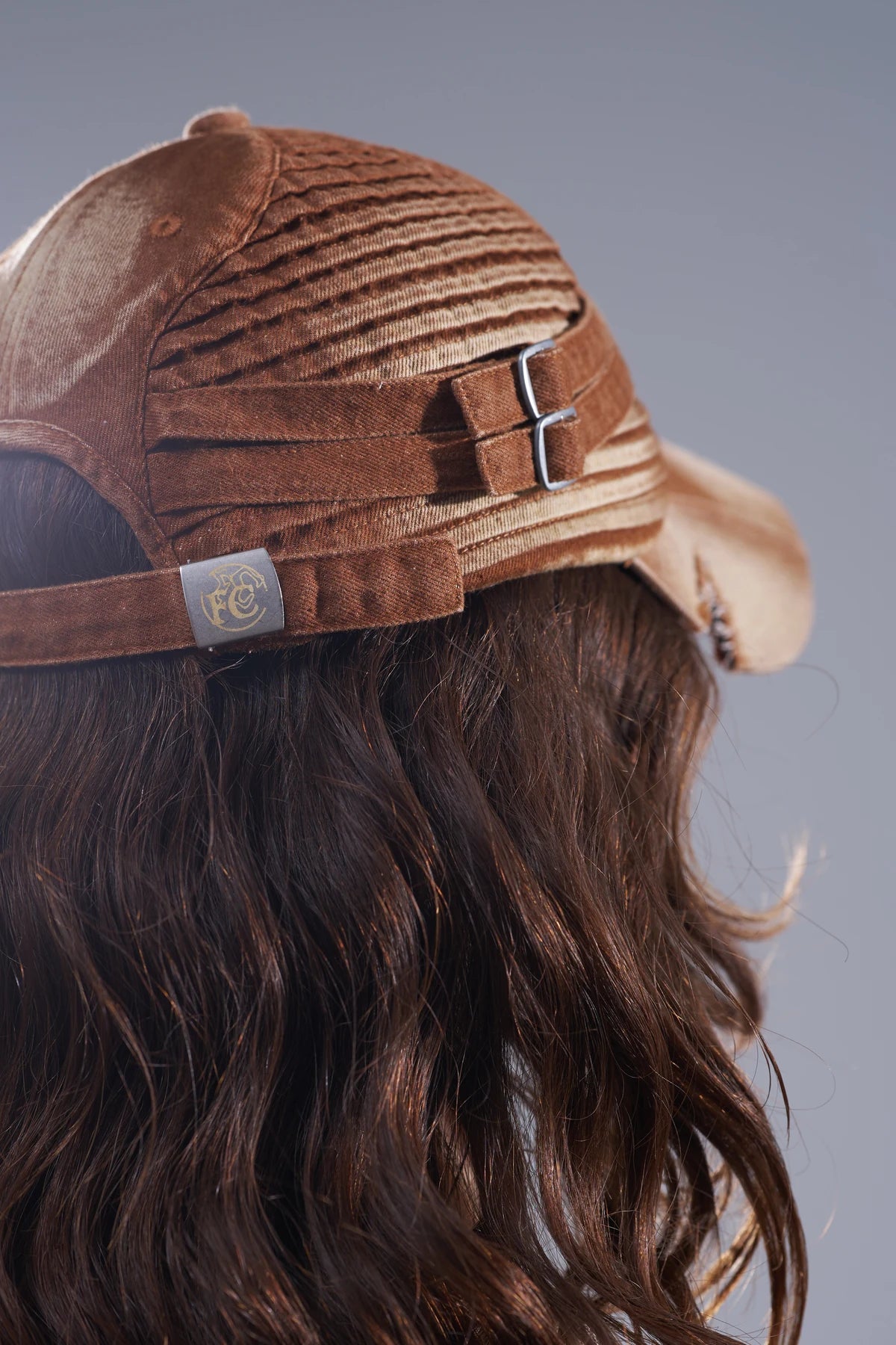 Washed Buckle Brown Denim Cap Brown