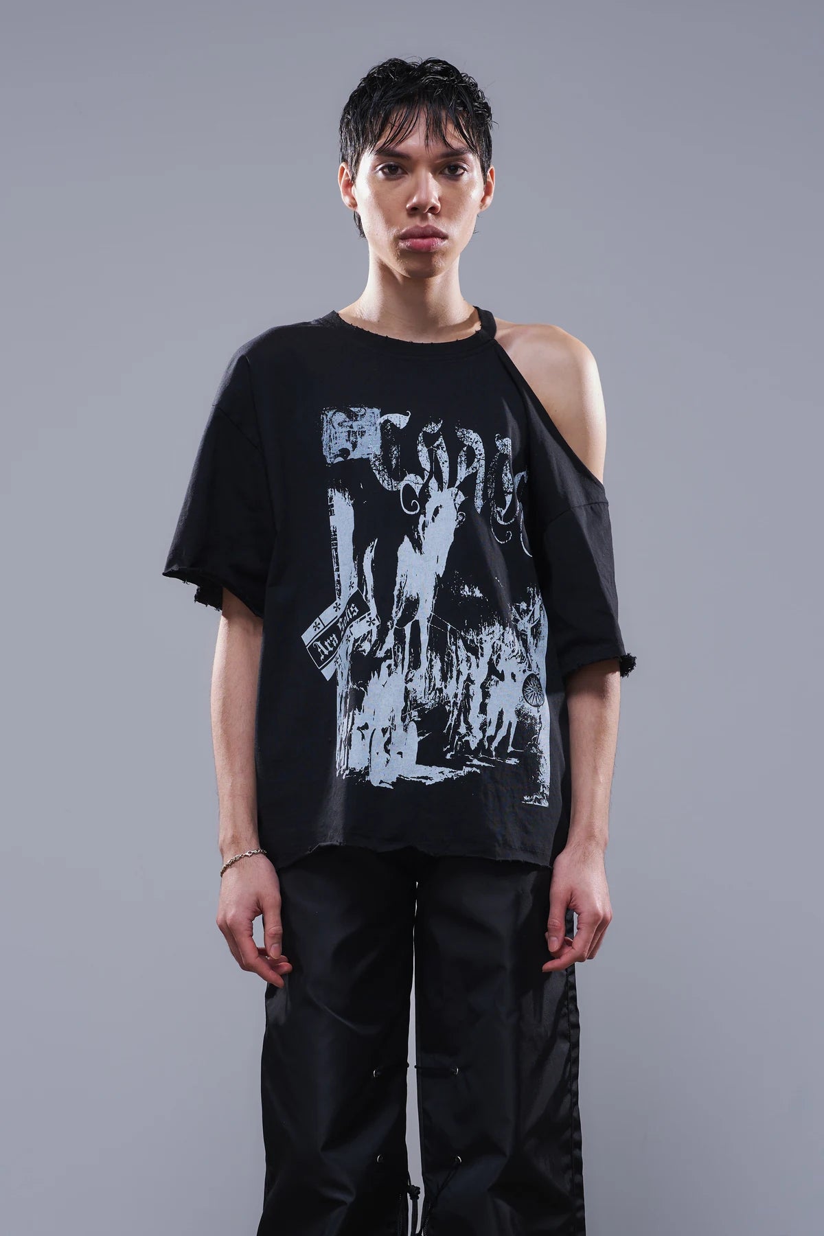 Trojan One-Shoulder T-Shirt Black