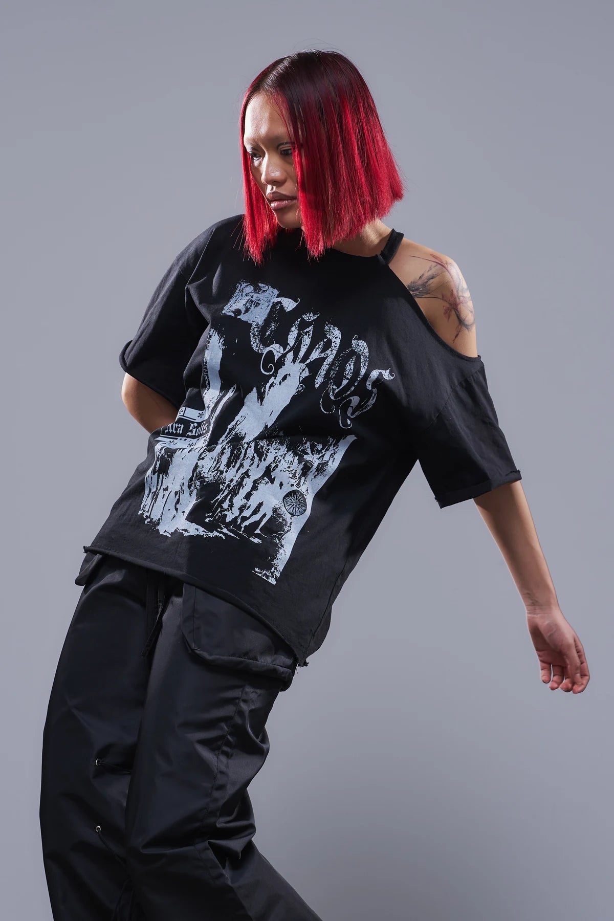 Trojan One-Shoulder T-Shirt Black