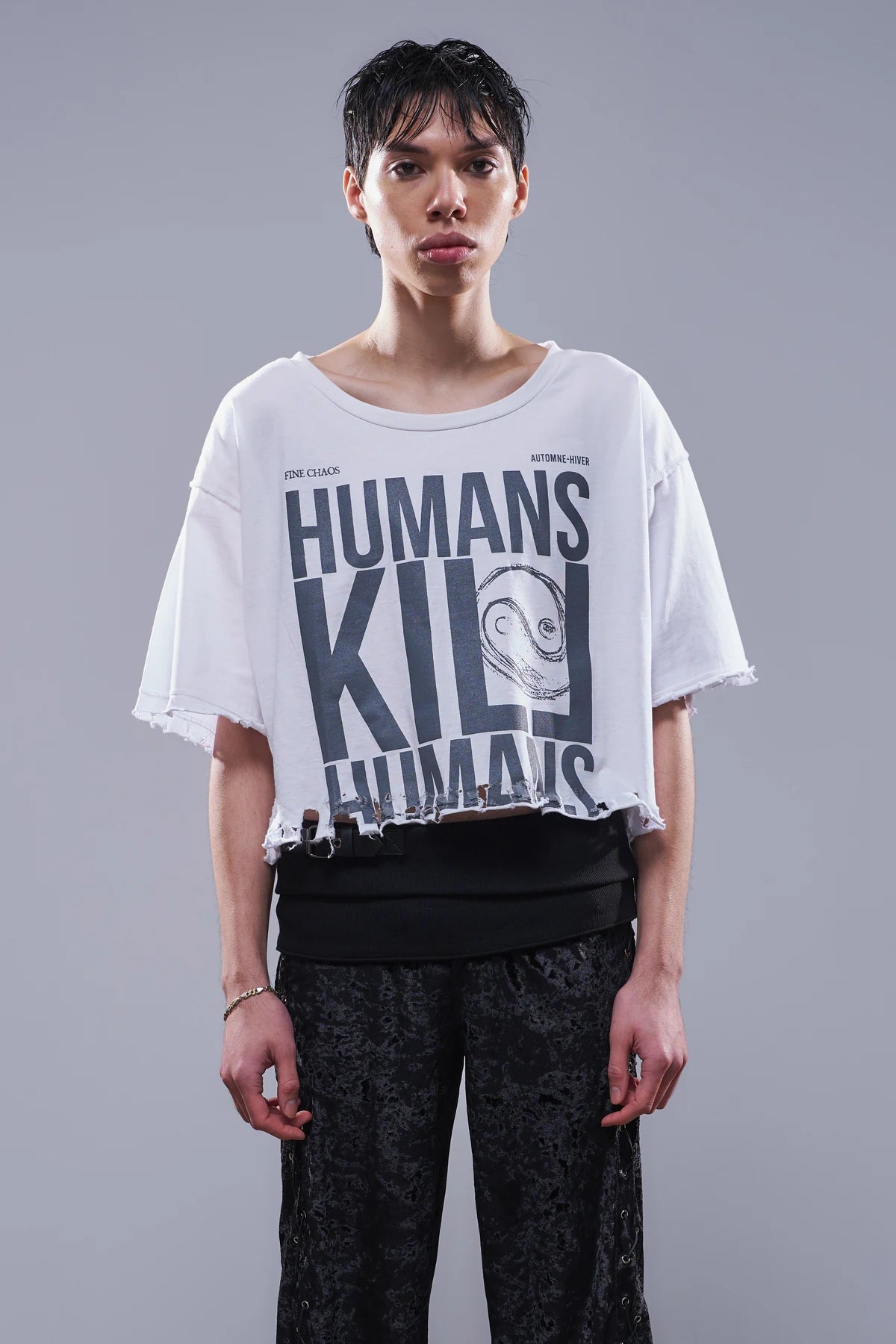 'Humans Kill Humans' Cropped T-Shirt White
