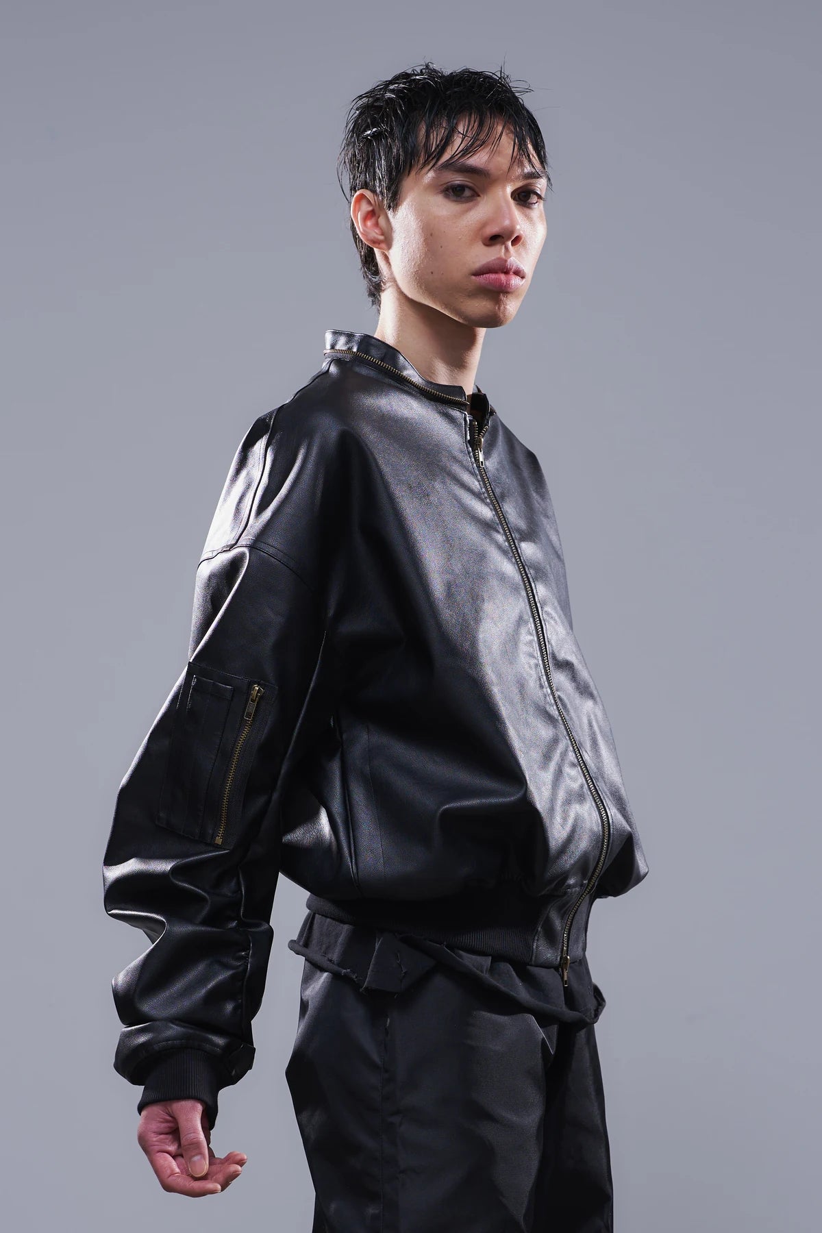 Hooded Leather Jacket Black
