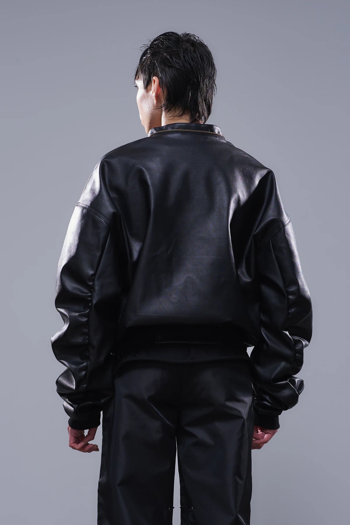 Hooded Leather Jacket Black