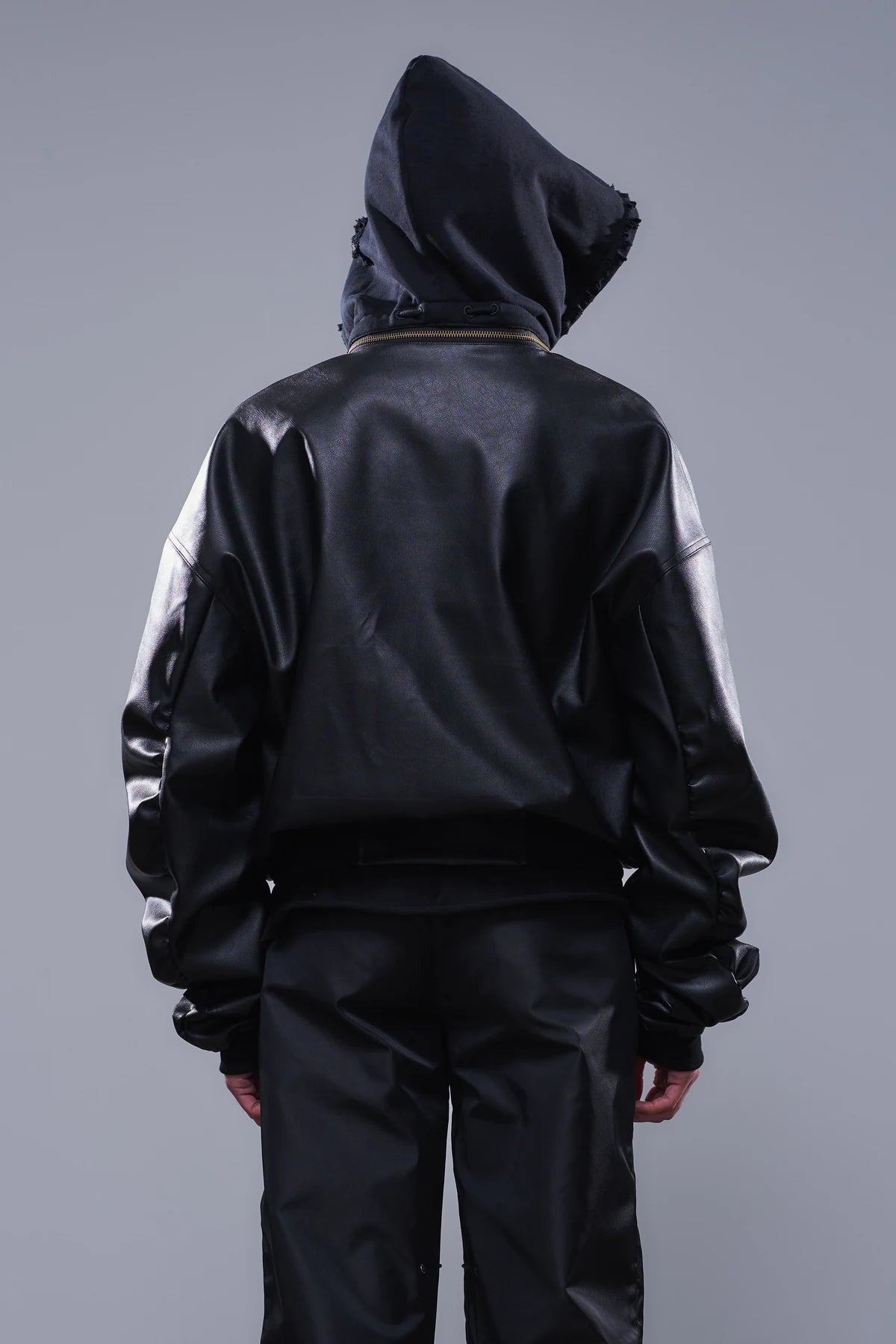 Hooded Leather Jacket Black