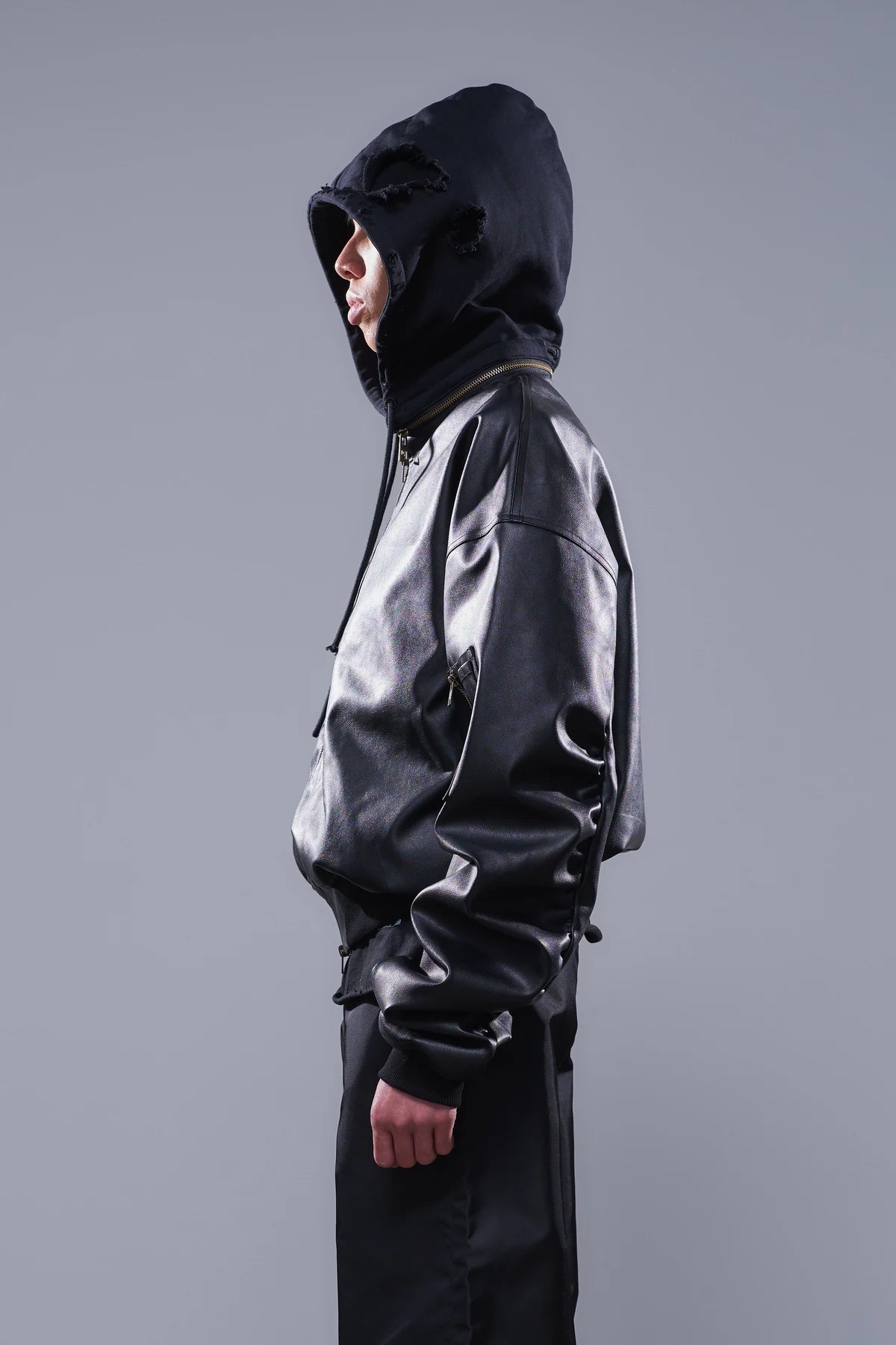 Hooded Leather Jacket Black