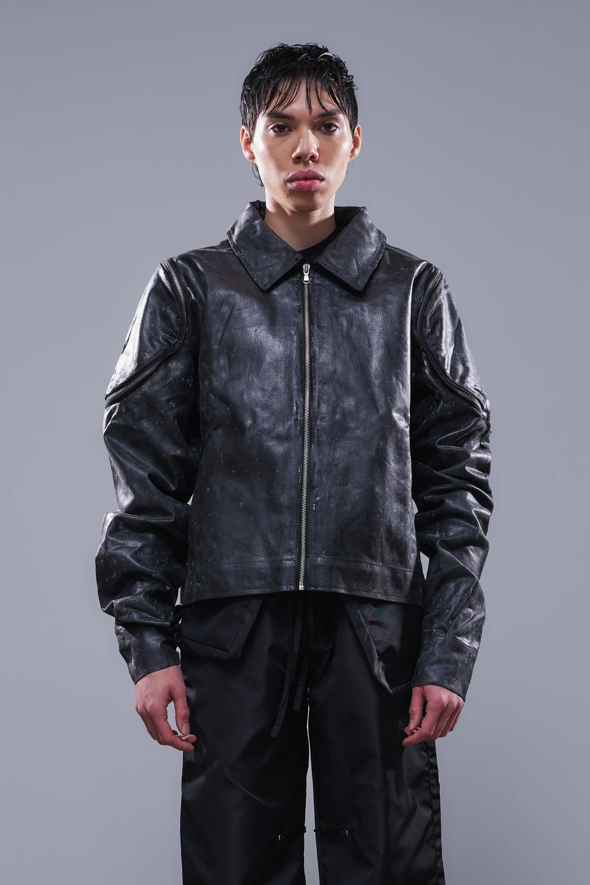 Coated Denim Jacket Brown