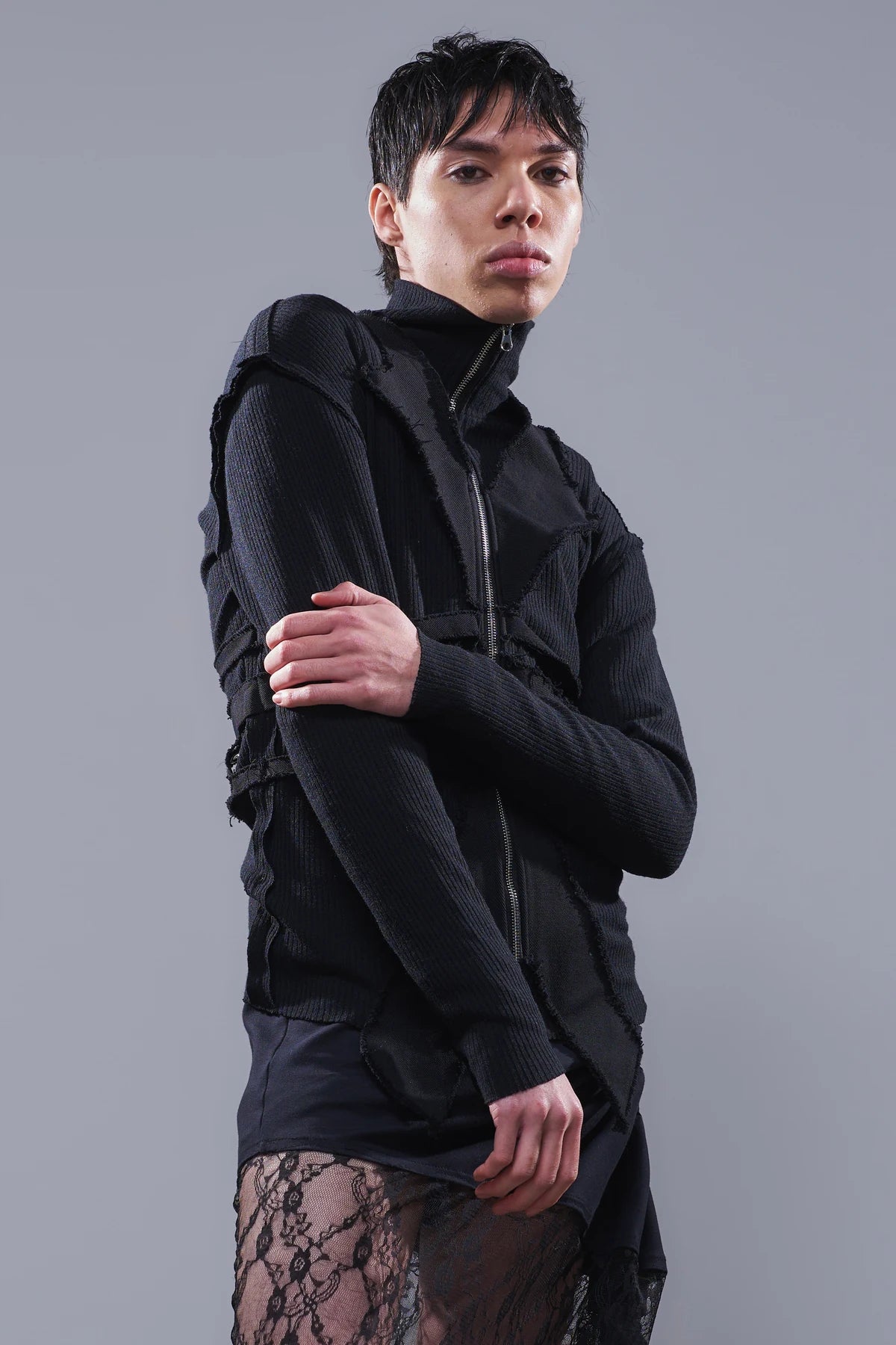 Deconstructed 'Ribcage' Knit Black