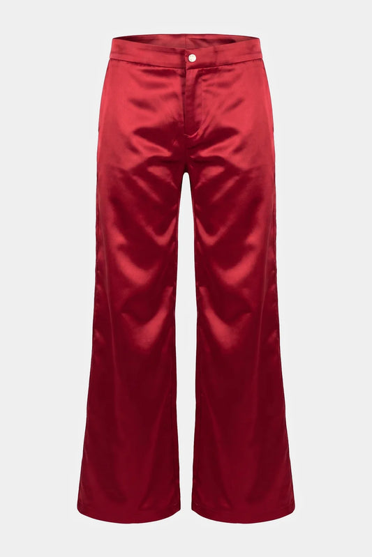 Bordeaux Bootcut Satin Trousers