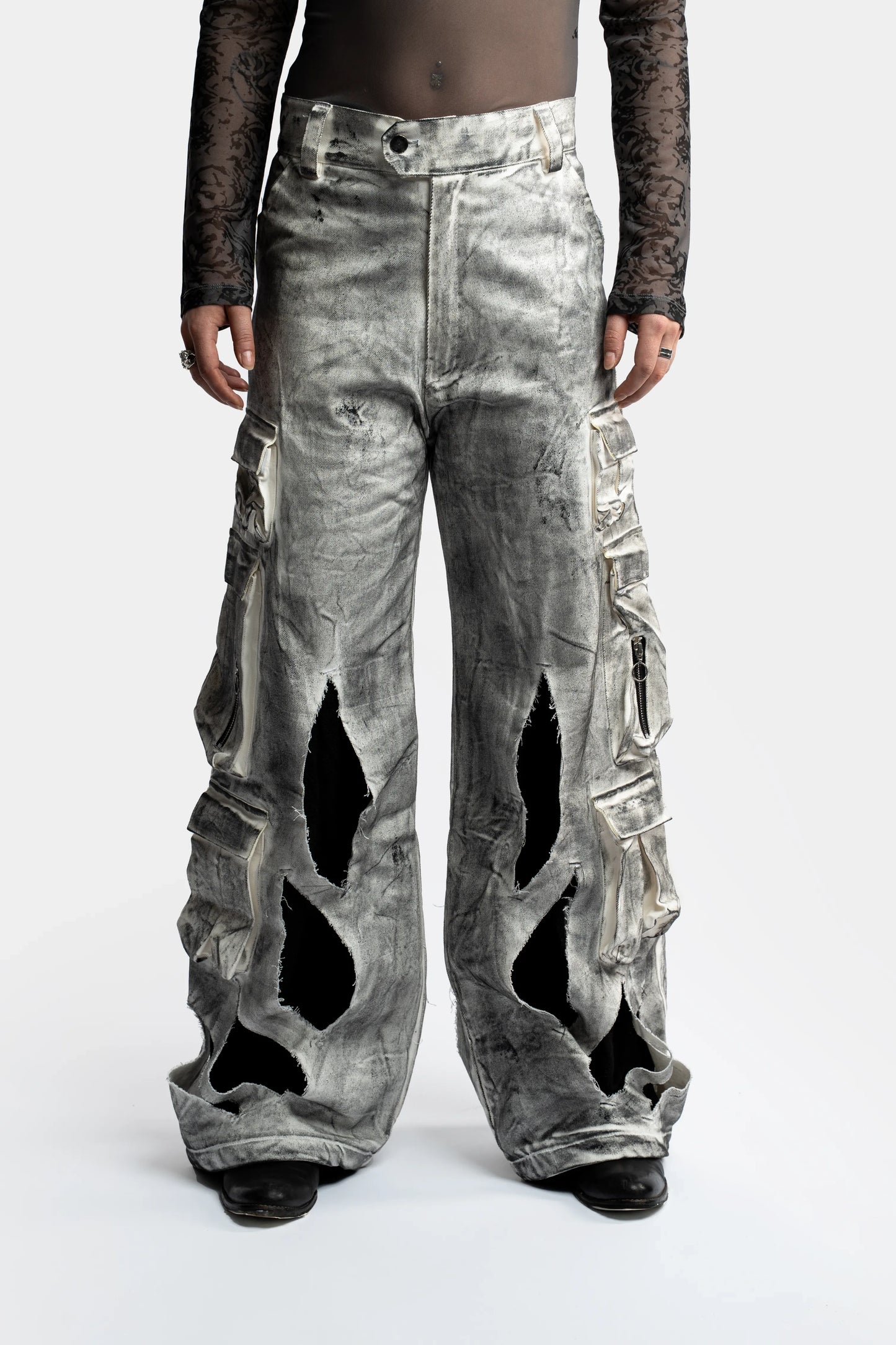 Waxed White Cargo Trousers