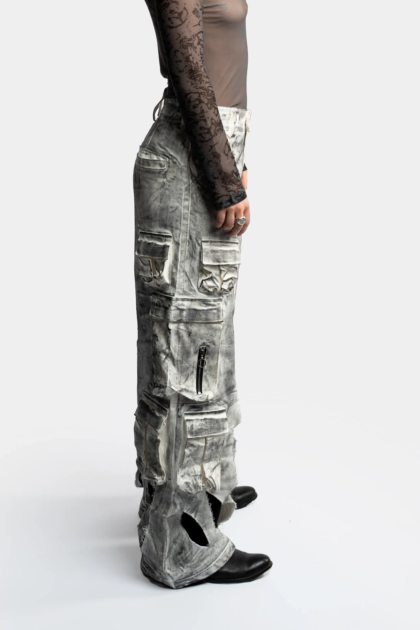 Waxed White Cargo Trousers