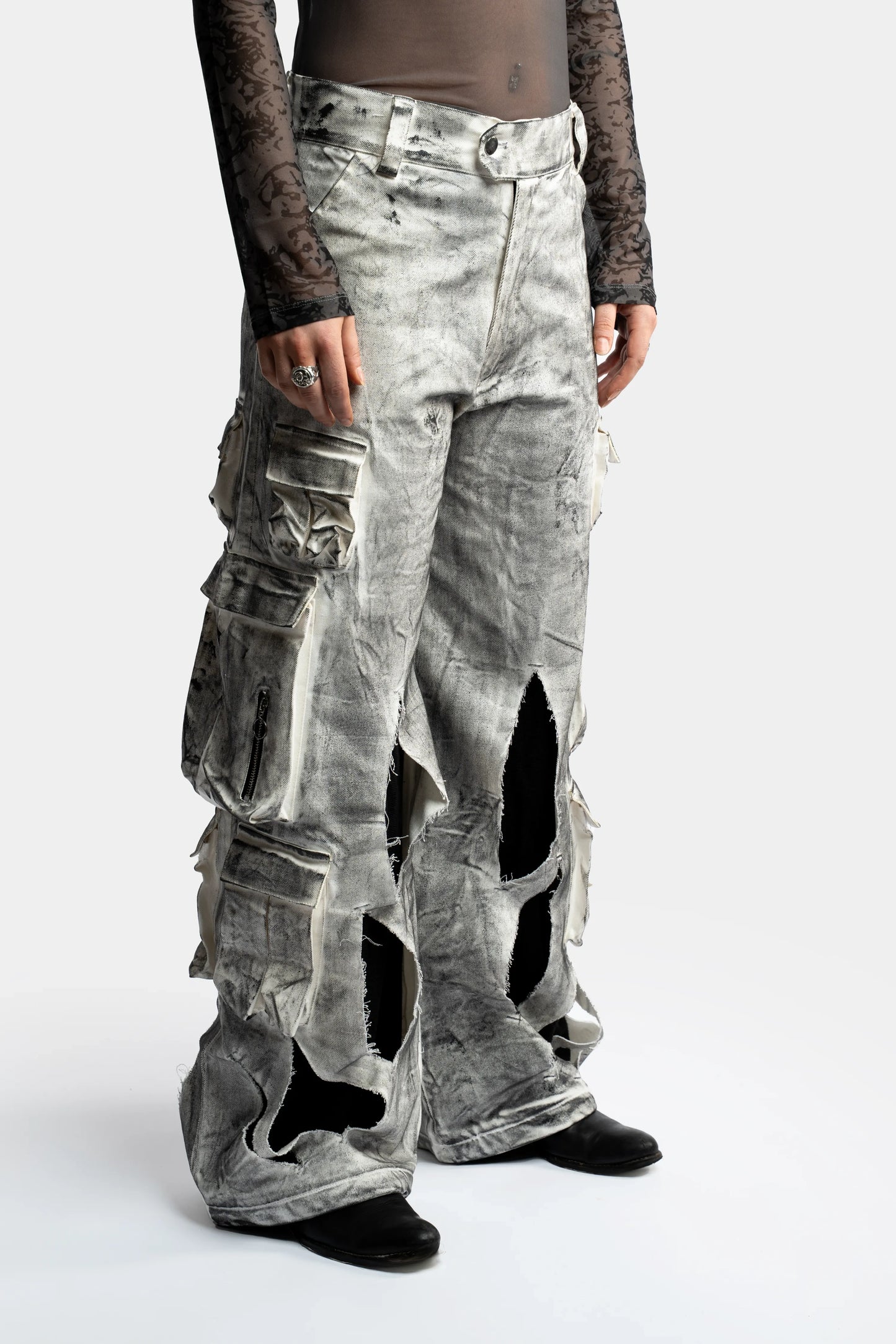 Waxed White Cargo Trousers
