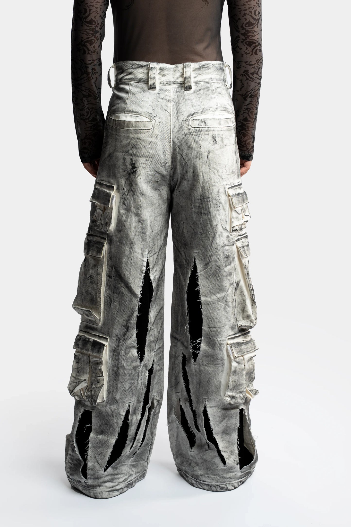 Waxed White Cargo Trousers