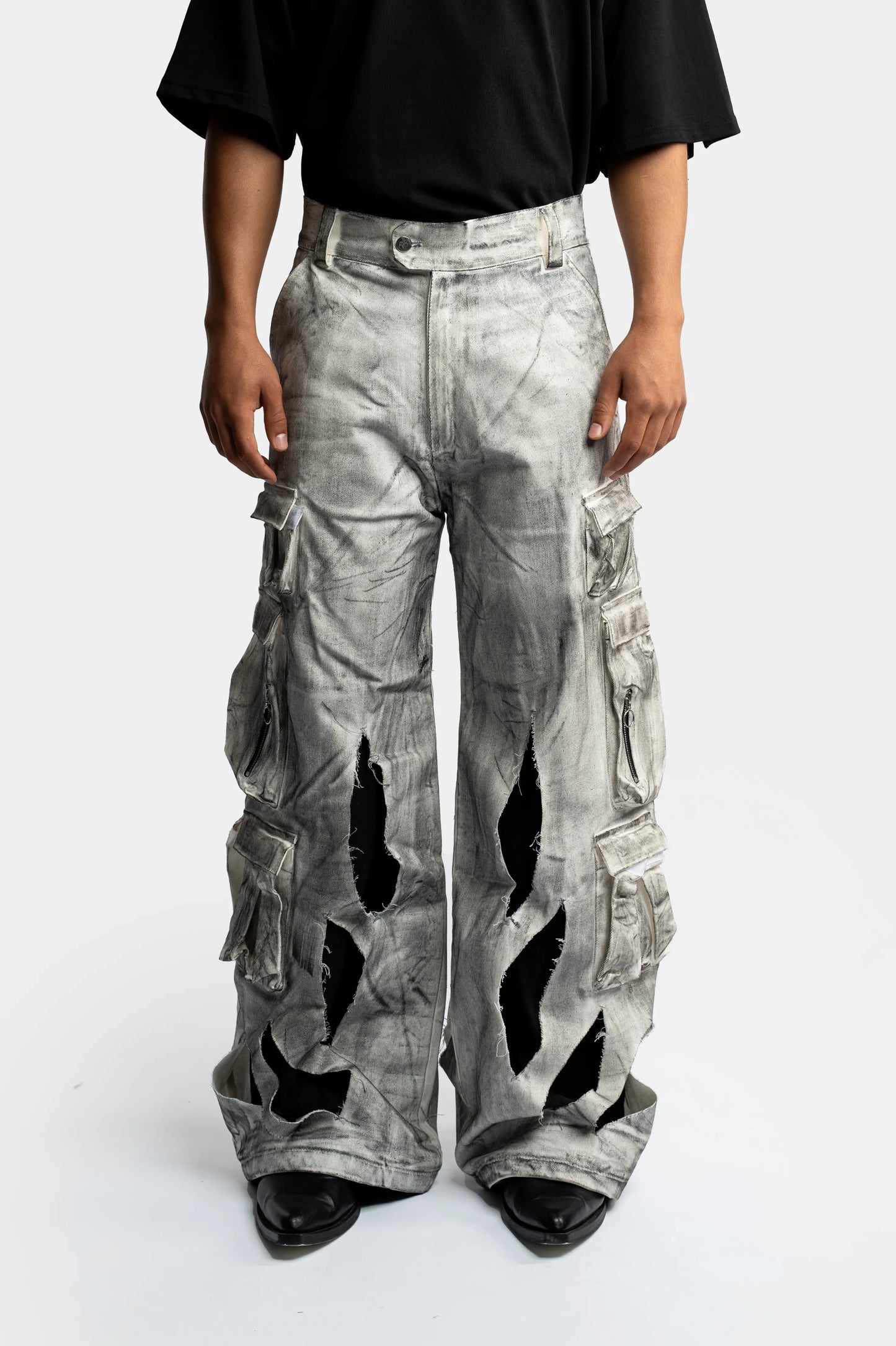 Waxed White Cargo Trousers