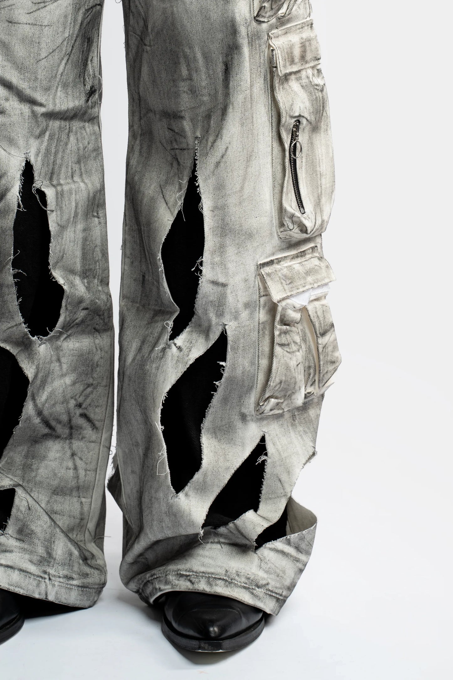 Waxed White Cargo Trousers