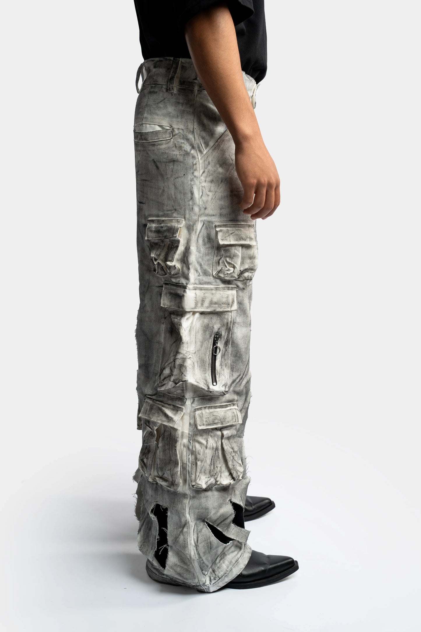 Waxed White Cargo Trousers