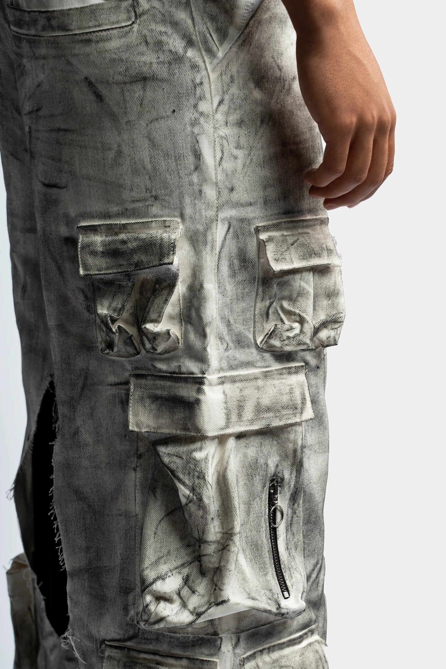 Waxed White Cargo Trousers