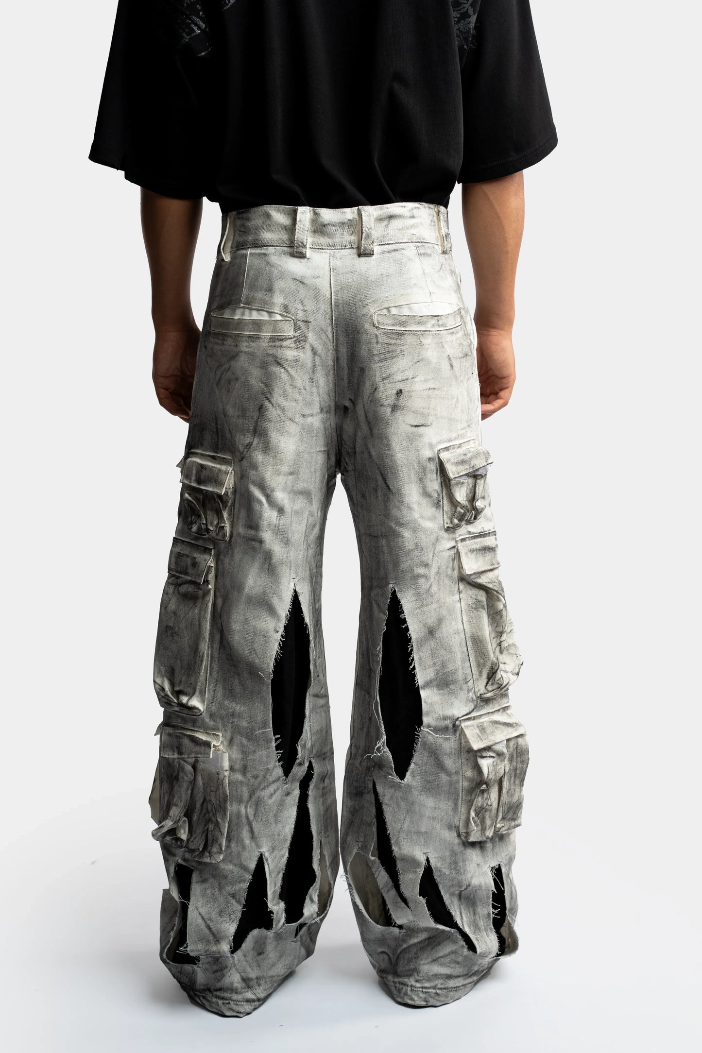 Waxed White Cargo Trousers