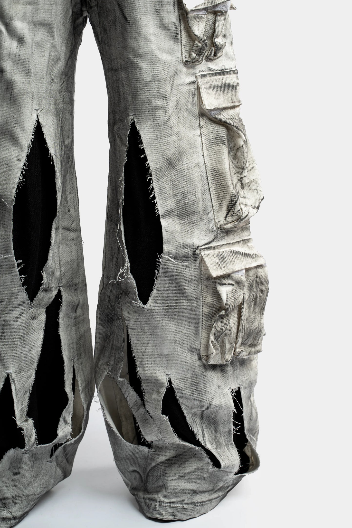 Waxed White Cargo Trousers