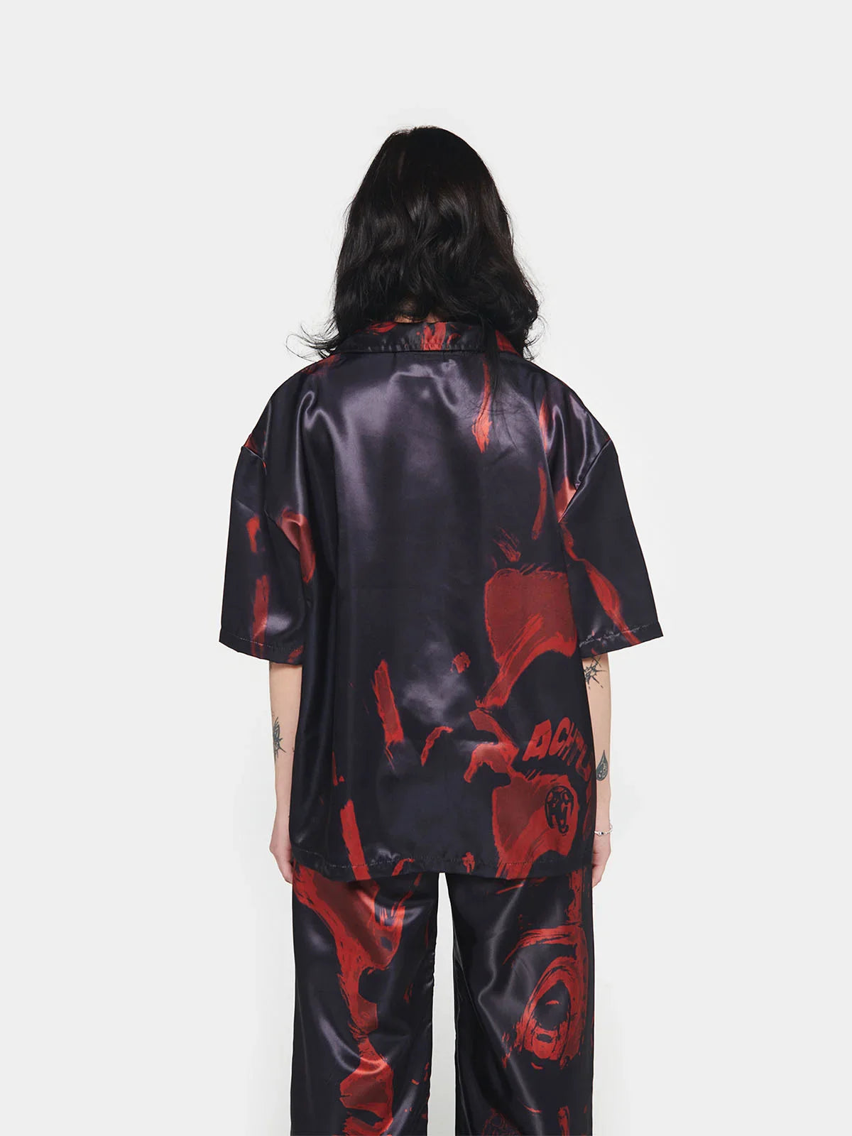 Kate Satin Shirt - Black/Red