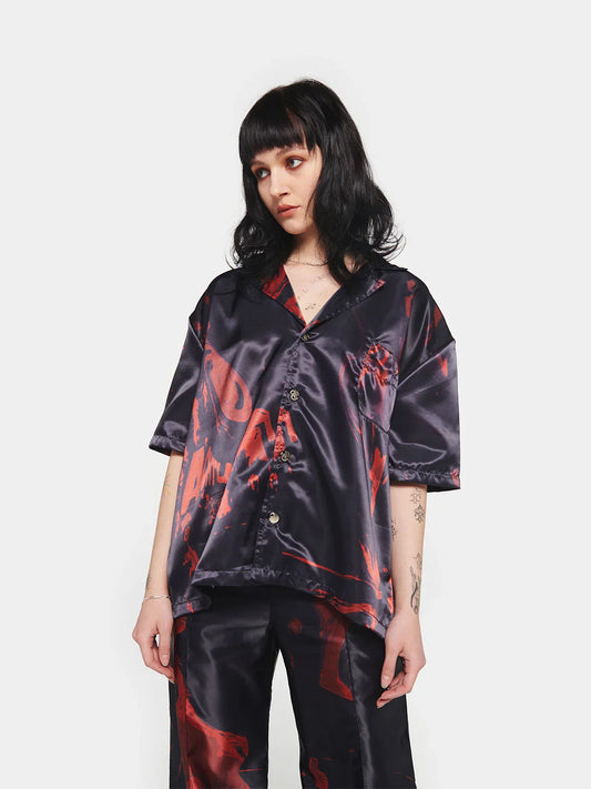 Kate Satin Shirt - Black/Red