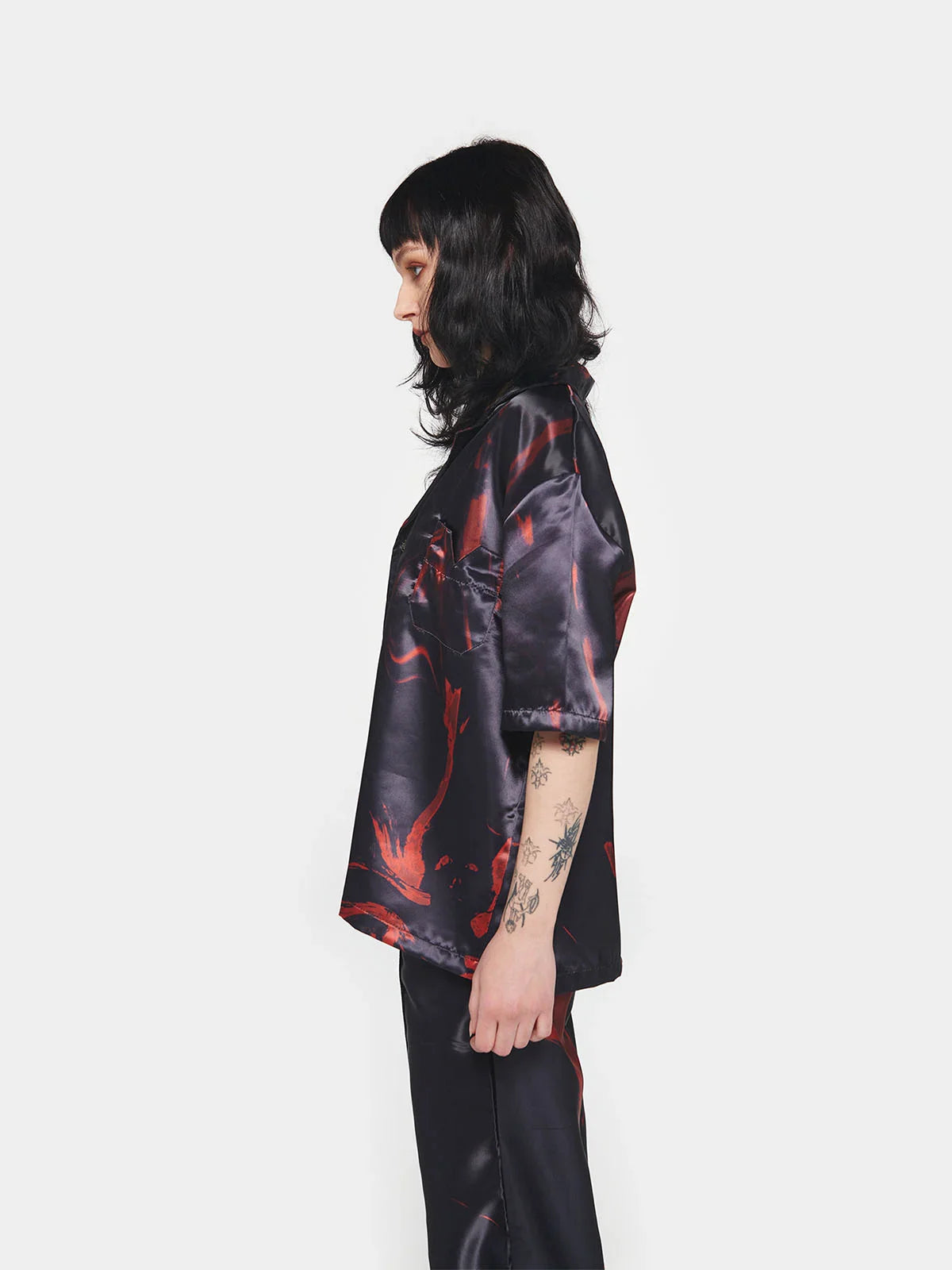 Kate Satin Shirt - Black/Red