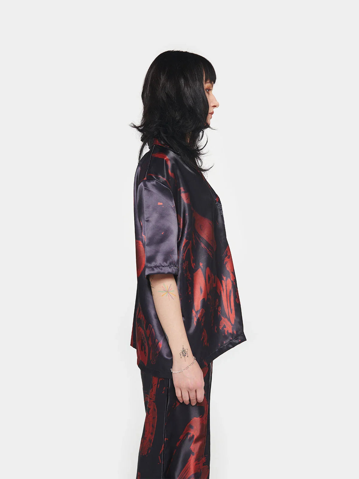 Kate Satin Shirt - Black/Red