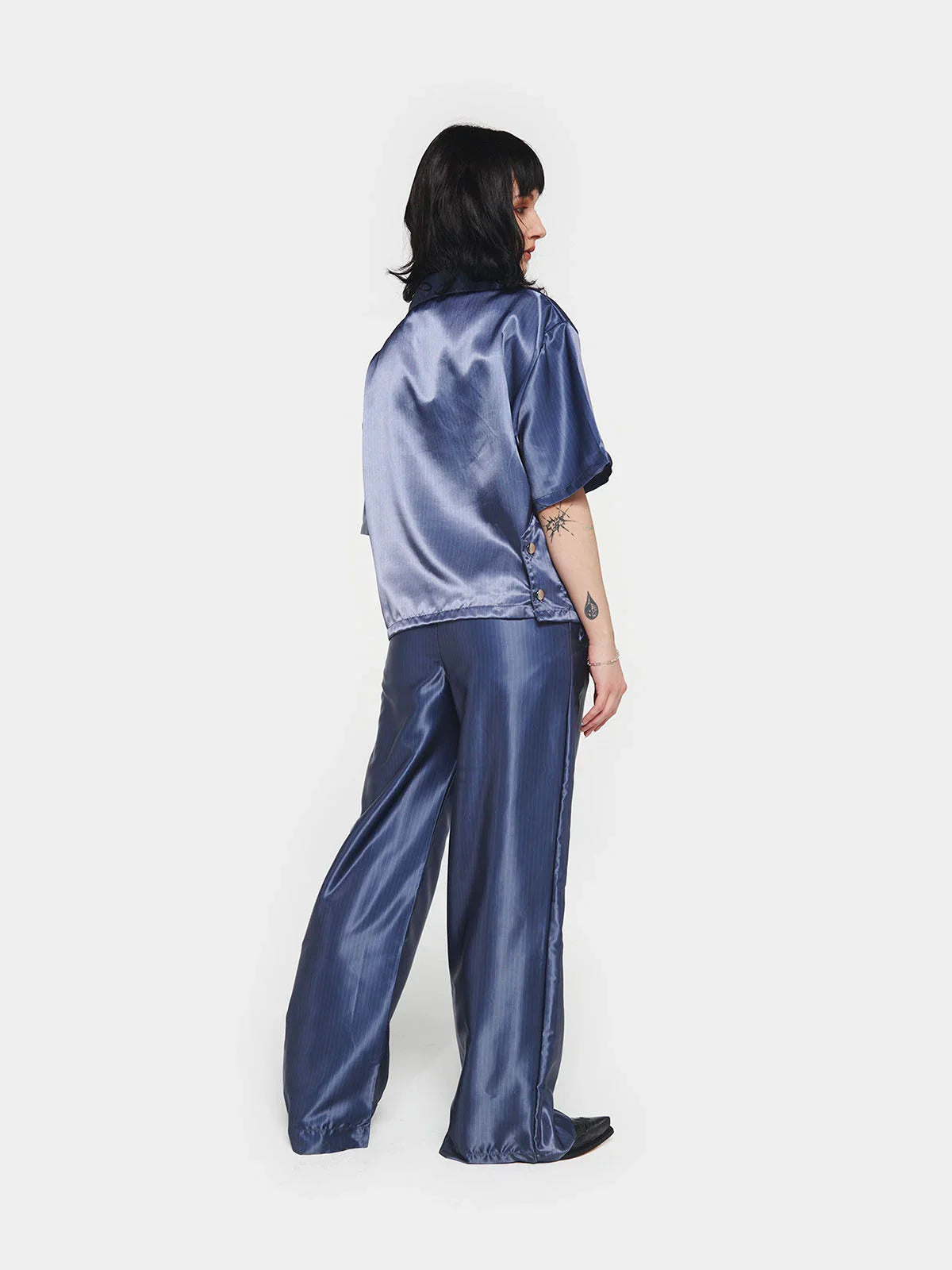 Dark Blue Pinstripe Satin Trousers