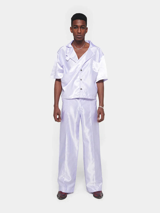 White Pinstripe Satin Trousers