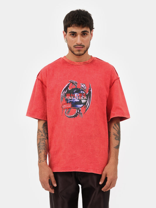 White Dragon T-Shirt - Stonewashed Red