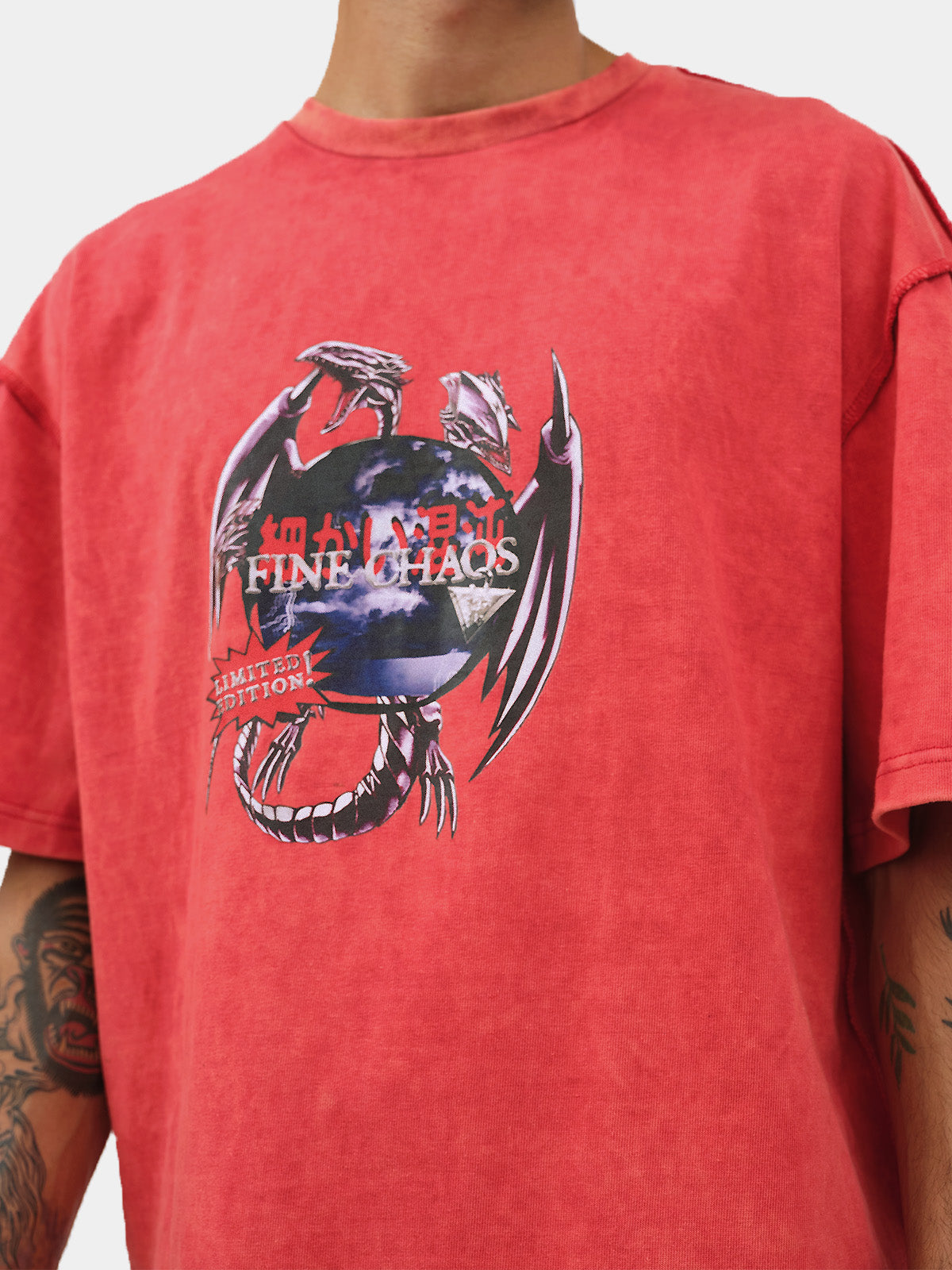 White Dragon T-Shirt - Stonewashed Red