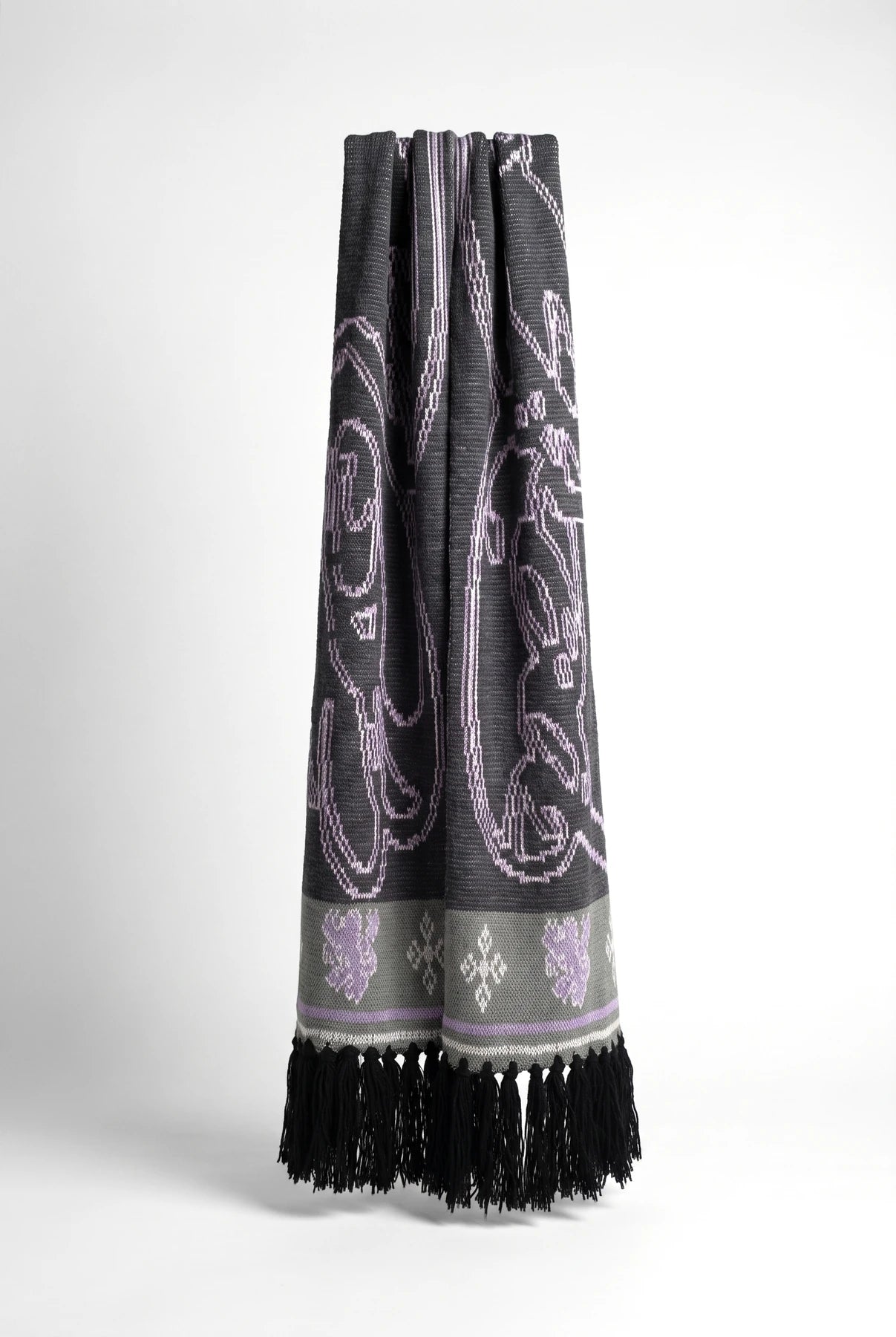 Elsked reversible knit scarf — draped, lilac face
